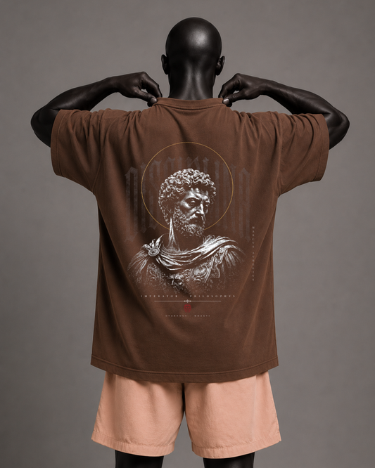 Camiseta oversized masculina Marco Aurélio DISCIPLINA — vista de frente