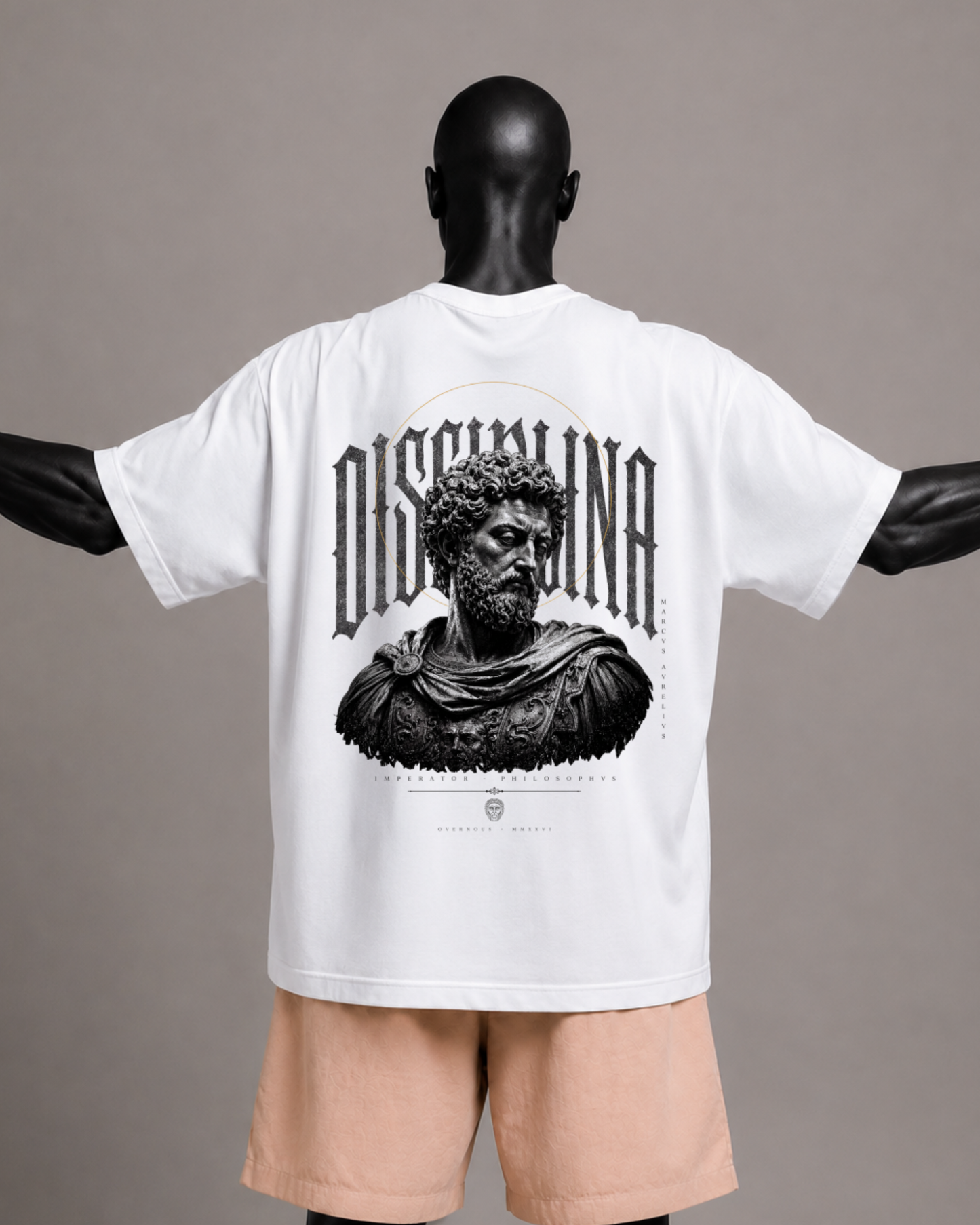 Camiseta oversized masculina Marco Aurélio DISCIPLINA — detalhe 2