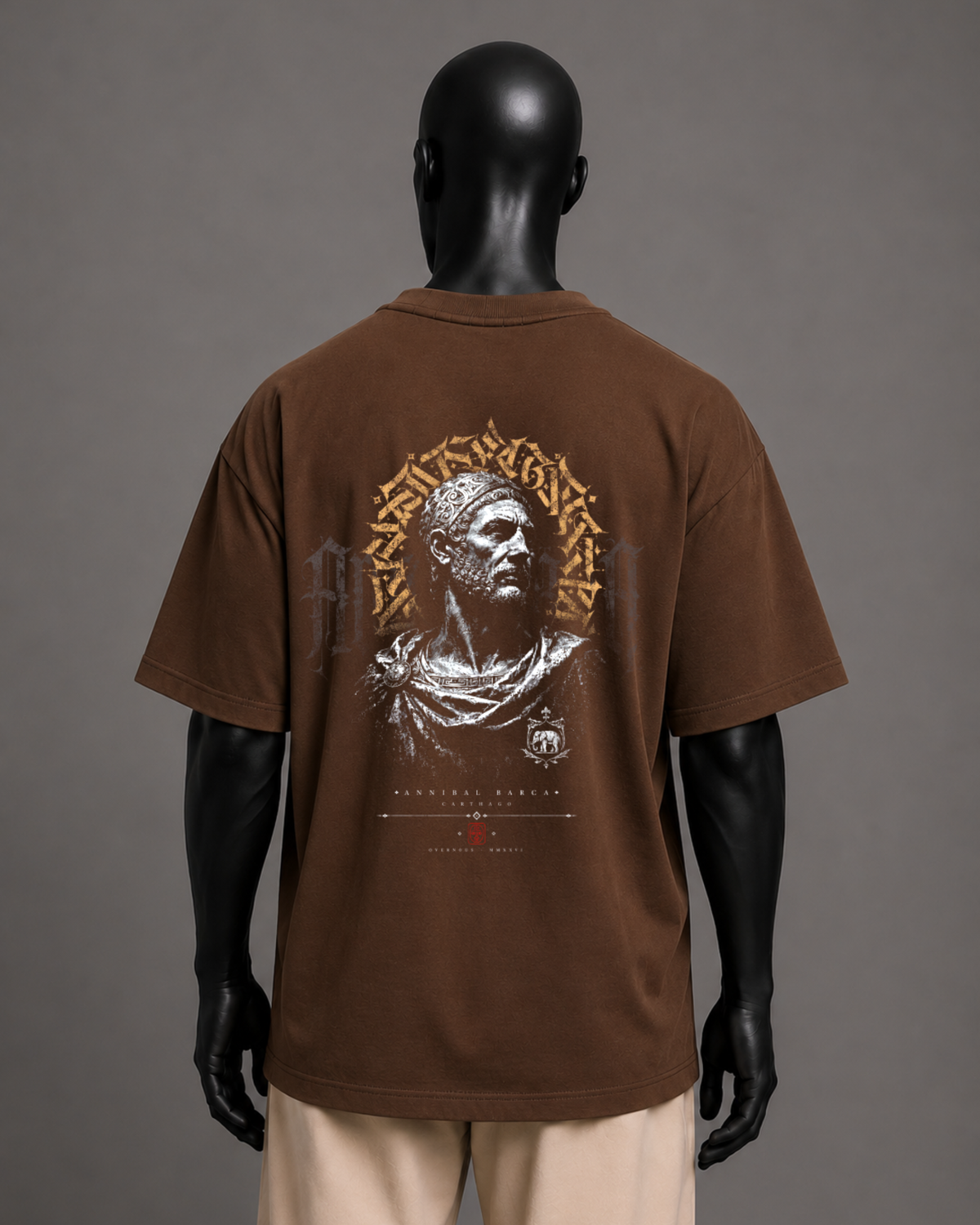 Camiseta oversized masculina Aníbal Barca AVDACIA — detalhe 2