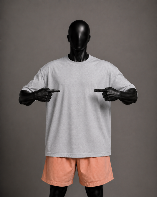 Camiseta oversized masculina Básica Cinza — vista de costas