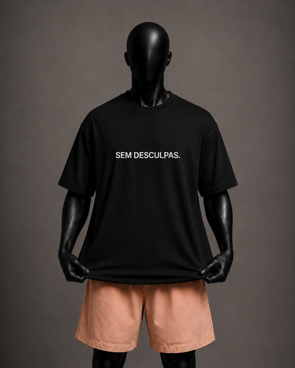 Camiseta oversized masculina Sem Desculpas — detalhe 2