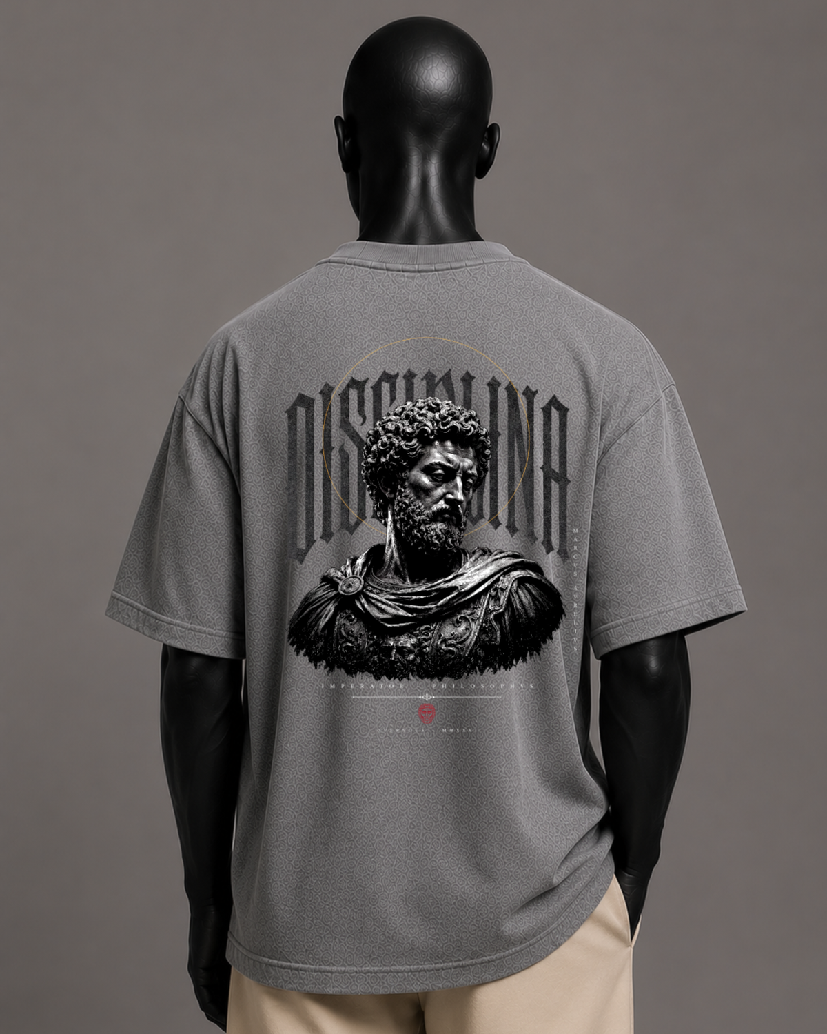 Camiseta oversized masculina Marco Aurélio DISCIPLINA — detalhe 1