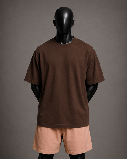 Camiseta oversized masculina Básica Marrom — vista de costas